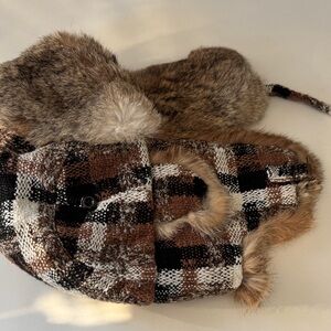 Faux Fur Plaid Trapper Hat - Brown & Black